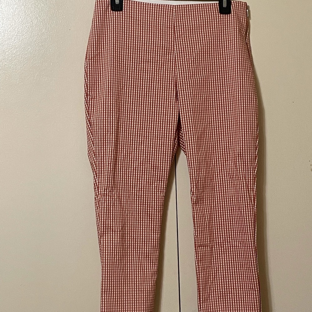 Plaid orange and white capris. Worn maybe once!